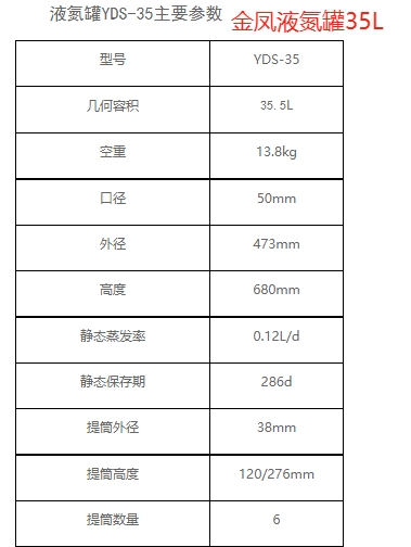 金鳳35l液氮罐產(chǎn)品參數(shù)